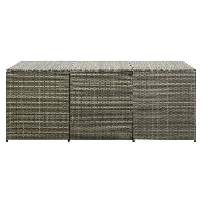 Furnicato Garten-Aufbewahrungsbox - Grau, Naturmaterialien - Rechteckige Outdoor-Aufbewahrungsbox aus grauem Rattan mit drei separaten Deckeln.