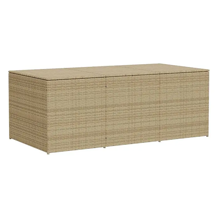 Furnicato Garten-Aufbewahrungsbox PE-Rattan - Mischung aus Beige, Kunststoff - Rechteckige, beige Outdoor-Aufbewahrungsbox in Rattan-Optik mit drei Deckelbereichen und Frontfach-Teilungen.