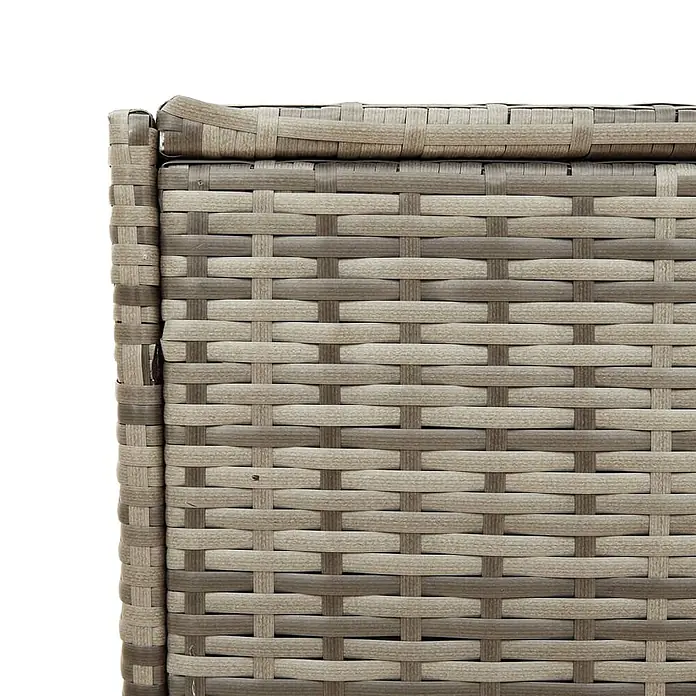 Furnicato Garten-Aufbewahrungsbox - L x B x H: 55 x 127 x 59,5 cm, Grau, Kunststoff - Nahaufnahme von zweifarbigem beige-braunem Kunst-Rattan, das ein dicht gewebtes Muster eines Gartenmöbels zeigt.