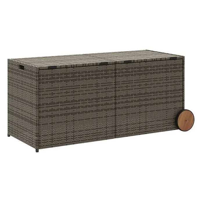 Furnicato Garten-Aufbewahrungsbox - L x B x H: 55 x 127 x 59,5 cm, Grau, Kunststoff - Braune Rattan-Look Outdoor-Aufbewahrungsbox mit geteiltem Deckel, integrierten Griffen an einem Ende und Rädern am anderen für einfachen Transport.