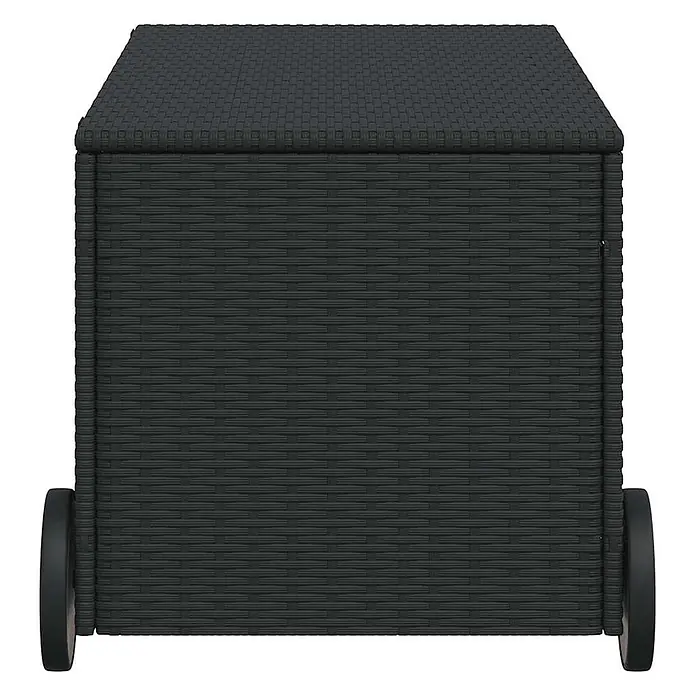 Furnicato Garten-Aufbewahrungsbox - L x B x H: 55 x 107 x 53 cm, Schwarz, Kunststoff - Dunkelgraue Rattan-Gartenbox mit Rollen.