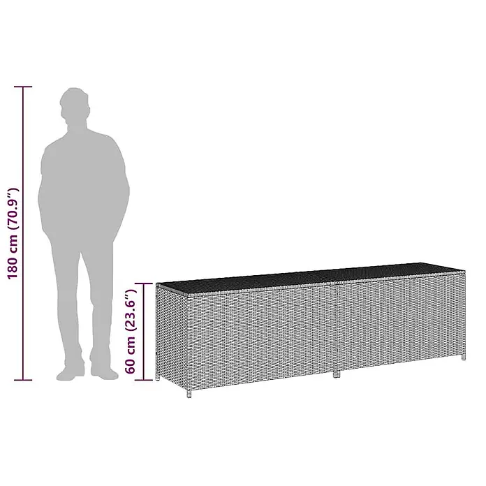 Furnicato Garten-Aufbewahrungsbox - L x B x H: 50 x 200 x 60 cm, Schwarz, Kunststoff - Lange, dunkle Rattan-Aufbewahrungstruhe, 60 cm hoch.