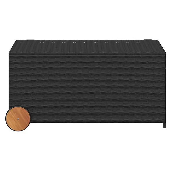 Furnicato Garten-Aufbewahrungsbox - Schwarz, Naturmaterialien - Dunkelgraue Rattan-Gartenbox mit Deckel und Rädern.