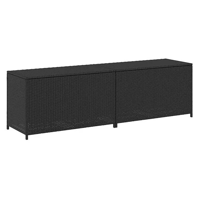 Furnicato Garten-Aufbewahrungsbox - Schwarz, Naturmaterialien - Lange schwarze Rattan-Aufbewahrungsbox mit zwei aufklappbaren Deckeln und kurzen Beinen.