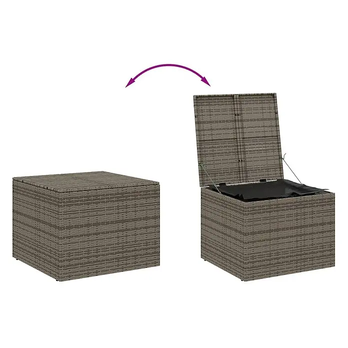 Furnicato Garten-Aufbewahrungsbox - L x B x H: 75 x 80 x 59 cm, Grau, Kunststoff - Grau-braune Rattan-Aufbewahrungsbox geschlossen und offen mit Innenfutter.