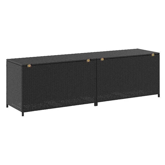 Furnicato Garten-Aufbewahrungsbox - L x B x H: 50 x 200 x 60 cm, Schwarz, Kunststoff - Doppelte schwarze Rattan-Gartenaufbewahrungsbox mit Klappdeckeln.