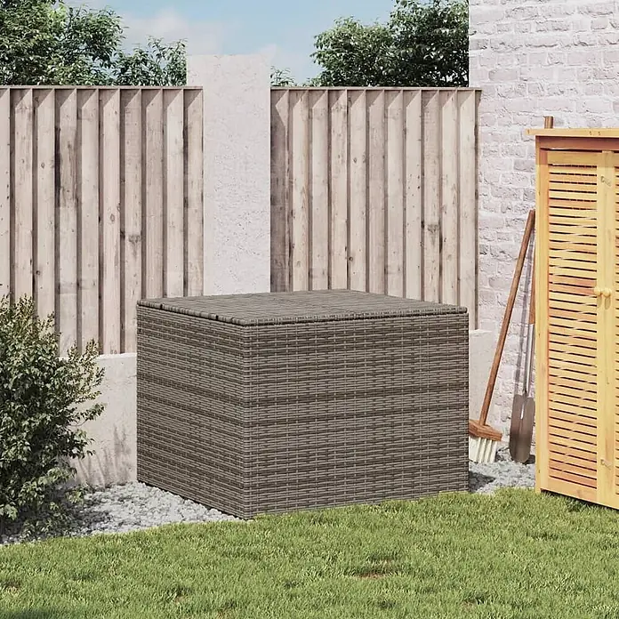 Furnicato Garten-Aufbewahrungsbox - L x B x H: 75 x 80 x 59 cm, Grau, Kunststoff - Dunkelgraue Rattan-Gartenbox für den Außenbereich.