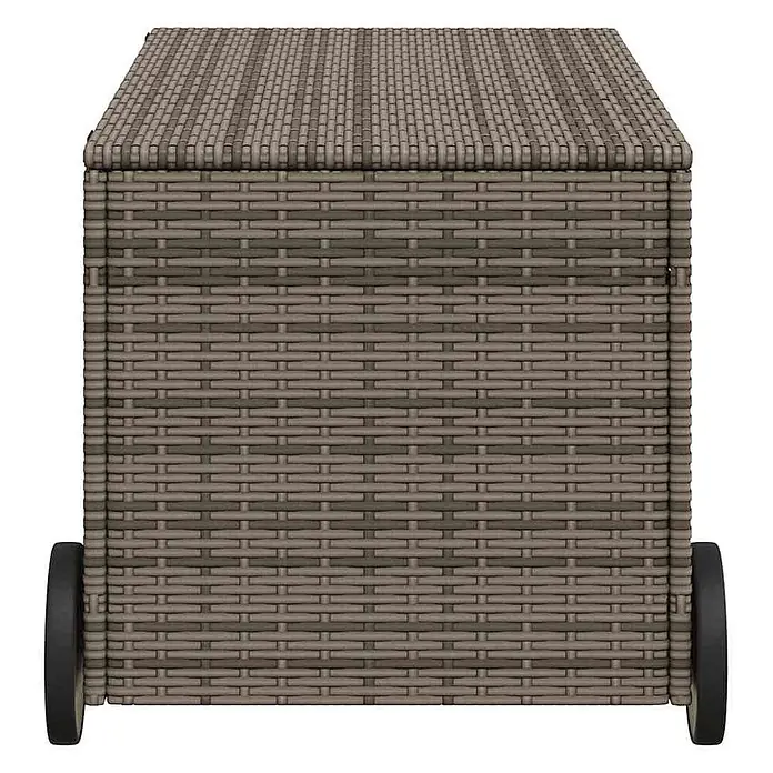 Furnicato Garten-Aufbewahrungsbox - Grau, Naturmaterialien - Braungraue Polyrattan-Aufbewahrungsbox mit zwei Rollen für einfache Mobilität.