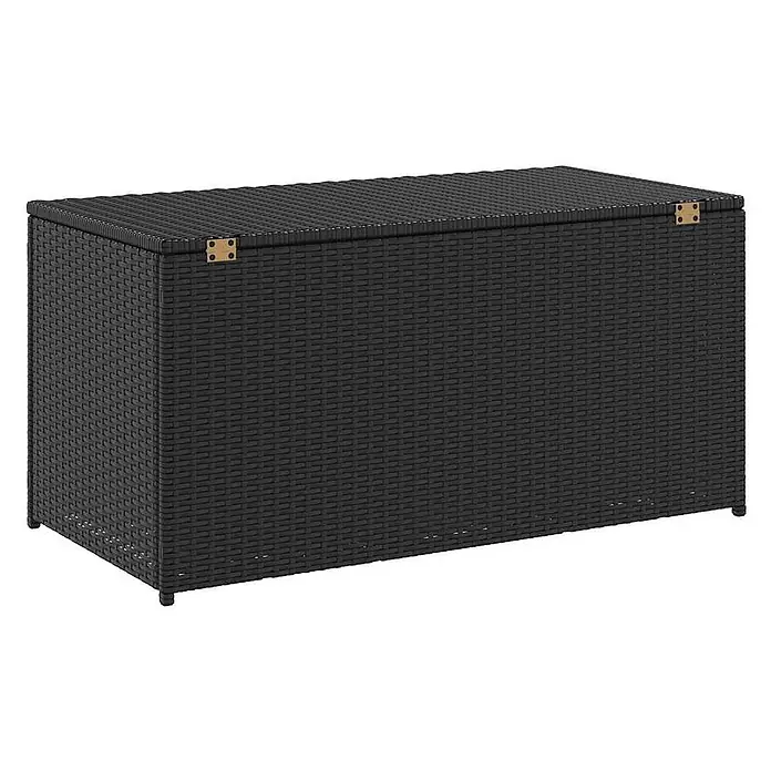 Furnicato Garten-Aufbewahrungsbox - Schwarz, Naturmaterialien - Schwarze gewebte Outdoor-Aufbewahrungsbox mit Klappdeckel.