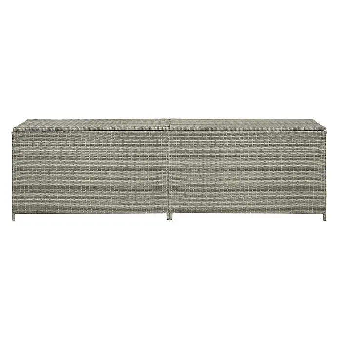 Furnicato Garten-Aufbewahrungsbox - Grau, Naturmaterialien - Lange, graue Aufbewahrungsbox aus Polyrattan mit zwei aufklappbaren Deckeln für den Außenbereich.