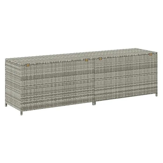 Furnicato Garten-Aufbewahrungsbox - Grau, Naturmaterialien - Lange graue und weiße Rattan-Aufbewahrungsbox mit Klappdeckel für den Außenbereich.