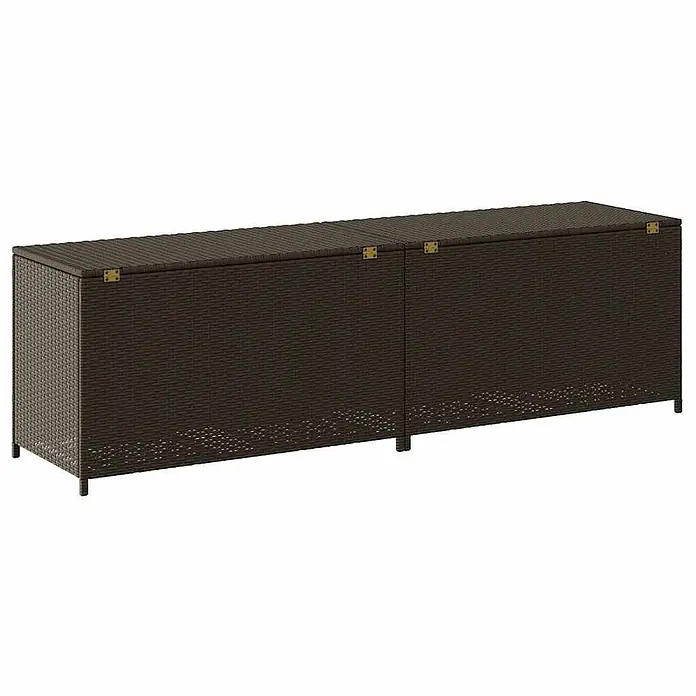 Furnicato Garten-Aufbewahrungsbox - Braun, Naturmaterialien - Langer, dunkelbrauner Polyrattan-Stauraum, zweiteilig, mit Scharnierdeckeln, für den Außenbereich.