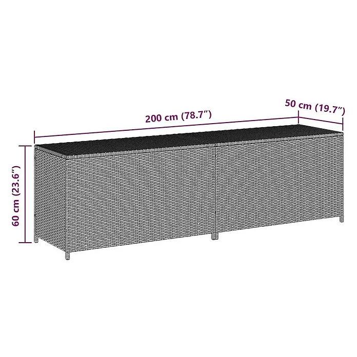 Furnicato Garten-Aufbewahrungsbox - Schwarz, Naturmaterialien - Schwarze Rattan-Aufbewahrungsbox mit Deckel, 200 cm lang, 50 cm breit und 60 cm hoch.