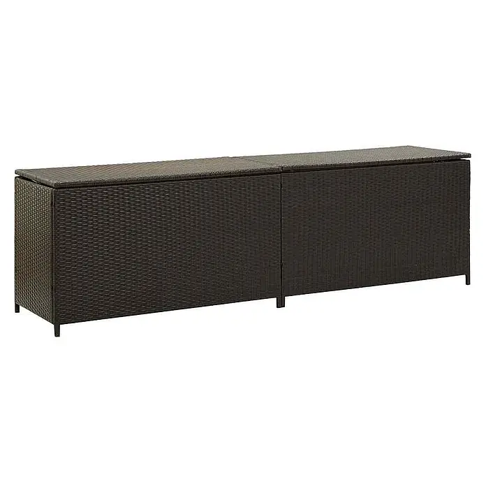 Furnicato Garten-Aufbewahrungsbox - Braun, Naturmaterialien - Lange, dunkelbraune Rattan-Optik Outdoor-Aufbewahrungsbox mit zwei Klappdeckeln und kleinen Beinen.