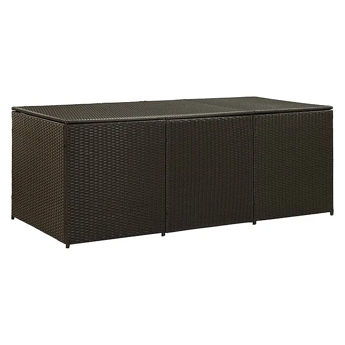 Furnicato Garten-Aufbewahrungsbox - Braun, Naturmaterialien - Dunkelbraune rechteckige Outdoor-Aufbewahrungsbox mit geflochtener Rattan-Optik und aufklappbarem Deckel.
