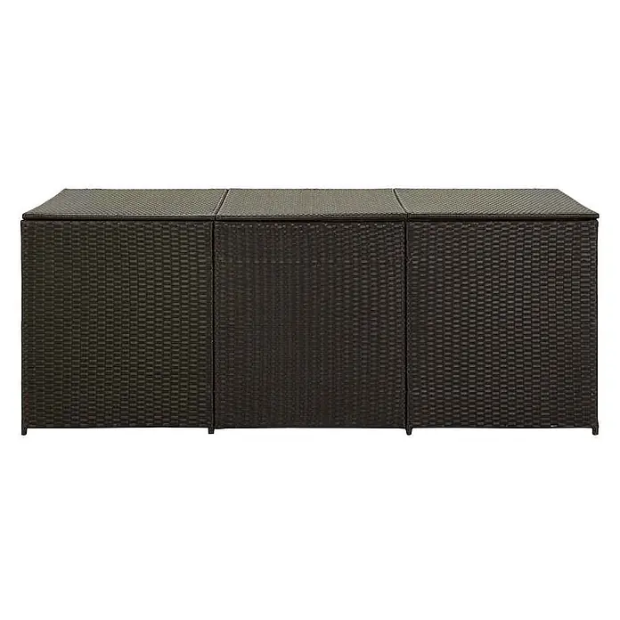 Furnicato Garten-Aufbewahrungsbox - Braun, Naturmaterialien - Dunkelbraune, geflochtene Outdoor-Aufbewahrungsbox mit drei aufklappbaren Deckeln.