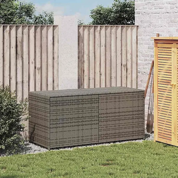 Furnicato Garten-Aufbewahrungsbox - Grau, Kunststoff - Dunkelgraue Rattan-Optik Outdoor-Aufbewahrungsbox im Garten.