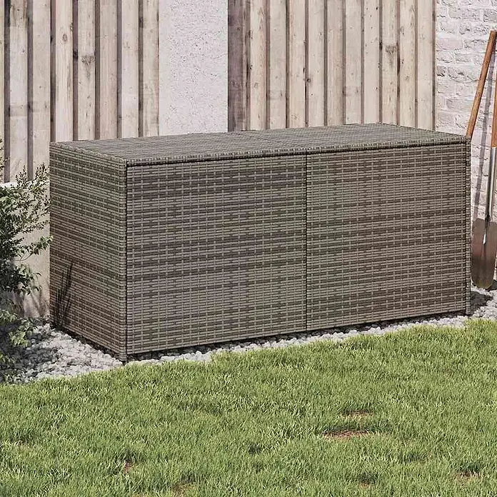 Furnicato Garten-Aufbewahrungsbox - Grau, Kunststoff - Große grau-braune Outdoor-Aufbewahrungsbox in Rattan-Optik, ideal für Gartenutensilien.