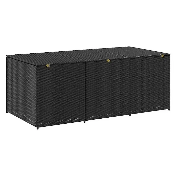 Furnicato Garten-Aufbewahrungsbox - Schwarz, Naturmaterialien - Lange schwarze Polyrattan-Aufbewahrungsbox mit drei aufklappbaren Deckeln.