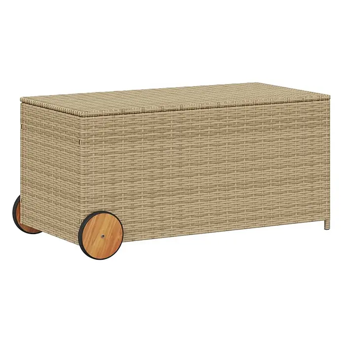 Furnicato Garten-Aufbewahrungsbox - Mischung aus Beige, Kunststoff - Beige Rattan-Look Outdoor-Aufbewahrungsbox mit Deckel und Rollen.