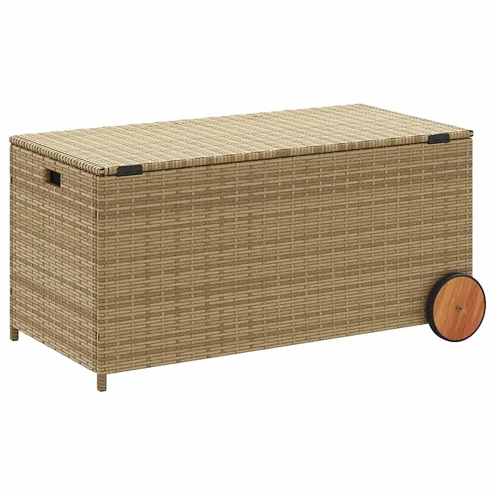 Furnicato Garten-Aufbewahrungsbox - Mischung aus Beige, Kunststoff - Beige Outdoor-Aufbewahrungsbox aus Polyrattan mit Deckel, Griff und Rollen.