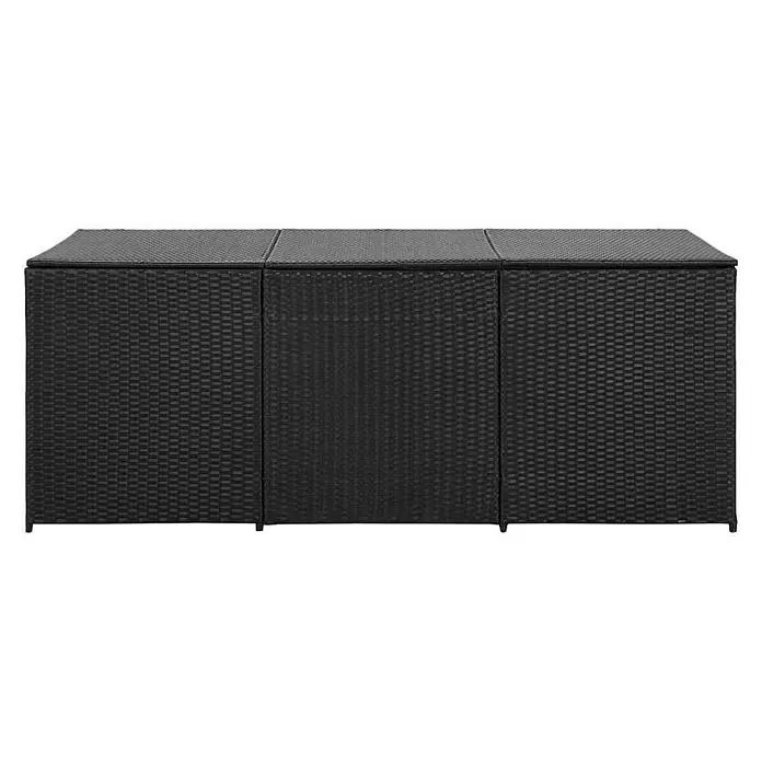 Furnicato Garten-Aufbewahrungsbox - Schwarz, Naturmaterialien - Schwarze Rattan-Optik Outdoor-Aufbewahrungsbox mit drei Klappdeckeln.