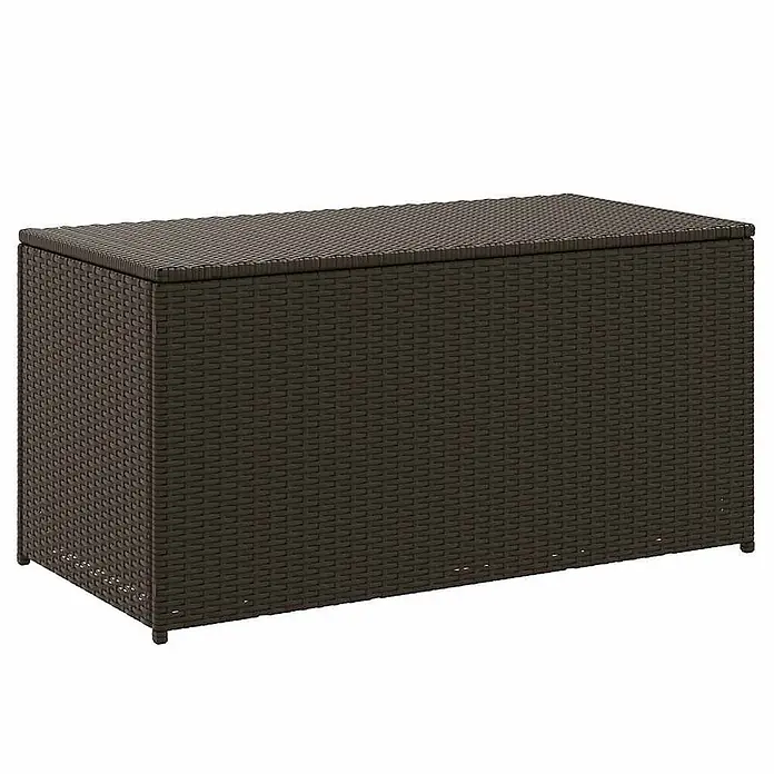 Furnicato Garten-Aufbewahrungsbox - Braun, Naturmaterialien - Dunkelbraune rechteckige Outdoor-Aufbewahrungsbox mit geflochtener Rattan-Optik und Deckel.