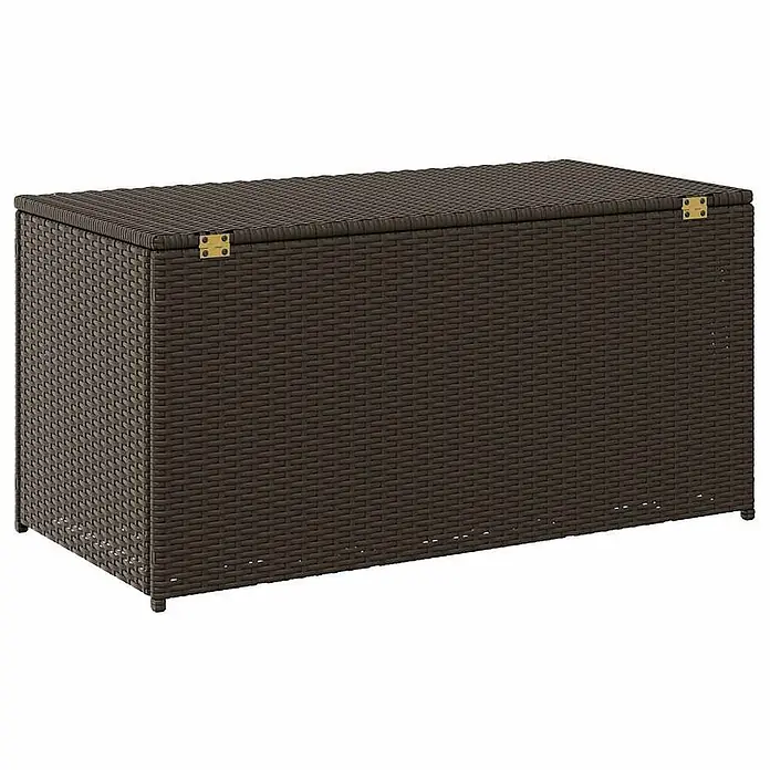 Furnicato Garten-Aufbewahrungsbox - Braun, Naturmaterialien - Rechteckige dunkelbraune Gartenaufbewahrungsbox aus Rattan mit messingfarbenen Scharnieren.