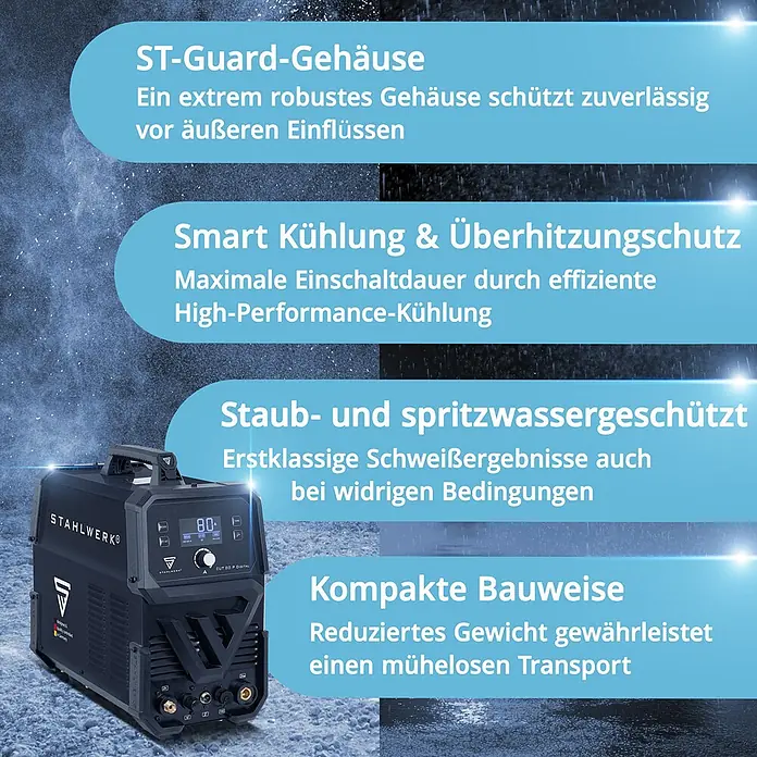 STAHLWERK Plasmaschneider Plasmaschneider CUT 80 P Digital THC - Schweißstrom: 80 A, 400 V - Schwarzes Stahlwerk Schweißgerät, kompakt und robust, für hohe Leistung und Langlebigkeit unter anspruchsvollen Bedingungen.