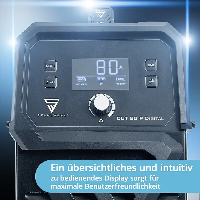 STAHLWERK Plasmaschneider Plasmaschneider CUT 80 P Digital THC - Schweißstrom: 80 A, 400 V - Dunkelgrauer STAHLWERK CUT 80 P DIGITAL Plasmaschneider mit klarem Digitaldisplay und benutzerfreundlichen Bedientasten.
