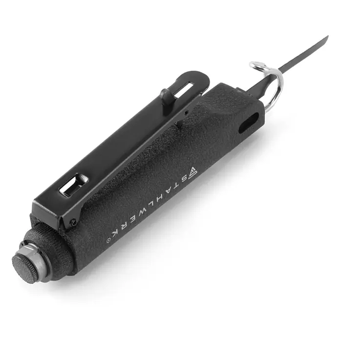 STAHLWERK Druckluft-Stichsäge Mini-Druckluft-Stichsäge DBS-900 ST - 85 l/min, 9.000 /min - Schwarze Handsäge mit strukturiertem Griff und Gürtelclip, mit schmaler Sägeklinge.