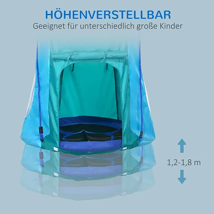 Outsunny Nestschaukel - Durchmesser: 100 cm, Polyester, Blaugrün - Blau-grüne höhenverstellbare Hängeschaukelzelt für Kinder, von 1,2 bis 1,8 m verstellbar.