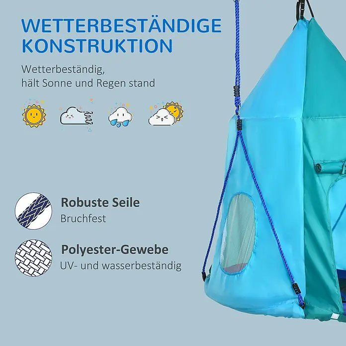 Outsunny Nestschaukel - Durchmesser: 100 cm, Polyester, Blaugrün - Blau-türkise Hängeschaukel aus wetterbeständigem Polyestergewebe mit robusten, bruchfesten Seilen.