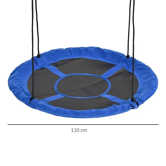Outsunny Nestschaukel - Durchmesser: 110 cm, Stahl, Blau - Blauer ovaler Nestschaukel mit schwarzem Netzgewebe, an Seilen hängend, 110 cm breit.