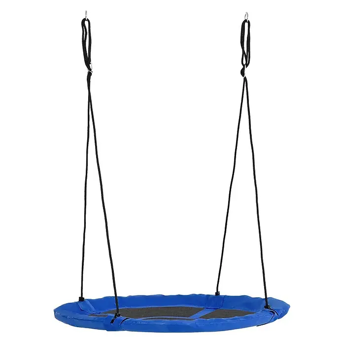 Outsunny Nestschaukel - Durchmesser: 110 cm, Stahl, Blau - Blauer Rundschaukel mit schwarzen Seilen.
