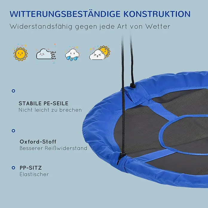 Outsunny Nestschaukel - Durchmesser: 110 cm, Stahl, Blau - Blauer wetterbeständiger Nestschaukel aus Oxford-Stoff mit Netzgewebe und stabilen PE-Seilen.