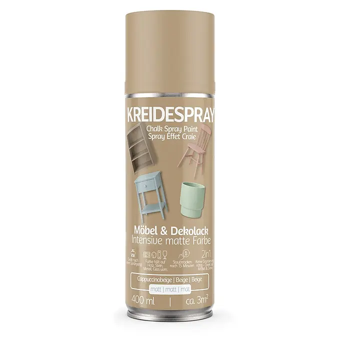 Colors Farbspray Kreidespray Möbel & Dekolack 400ml Matt Cappuccinobeige - Cappuccinobeige, Sprühdose - Cappuccinobeige Kreidespraydose für Möbel und Deko mit intensivem Matt-Finish.