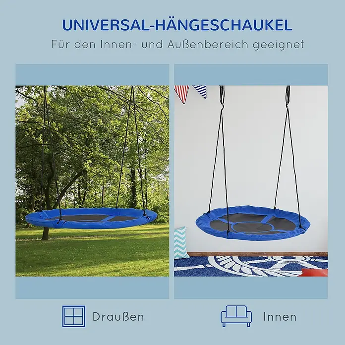 Outsunny Nestschaukel - Durchmesser: 110 cm, Stahl, Blau - Blauer Universalschaukel für den Innen- und Außenbereich.