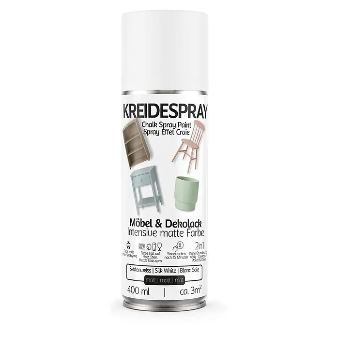 Colors Farbspray Kreidespray Möbel & Dekolack 400ml Matt Seidenweiss - Seidenweiss, Sprühdose - Weiße Kreidespraydose für Möbel & Deko, seidenweiß matt, 400ml Inhalt.
