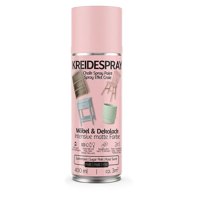 Colors Farbspray Kreidespray Möbel & Dekolack 400ml Matt Zuckerrosa - Zuckerrosa, Sprühdose - Rosafarbene Kreidespraydose für Möbel & Deko mit matter Oberfläche.