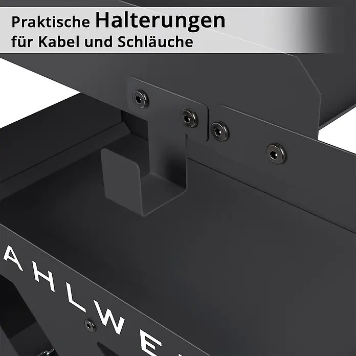 STAHLWERK Schweißwagen Schweißwagen SW-800-ST -  - Dunkelgraue Metallhalterung mit Haken für Kabel und Schläuche.
