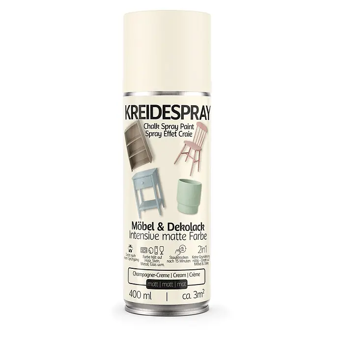 Colors Farbspray Kreidespray Möbel & Dekolack 400ml Matt Champagner-Creme - Champagner-Creme, Sprühdose - Champagner-Creme Kreidespraydose für Möbel und Deko. Intensive matte Farbe.