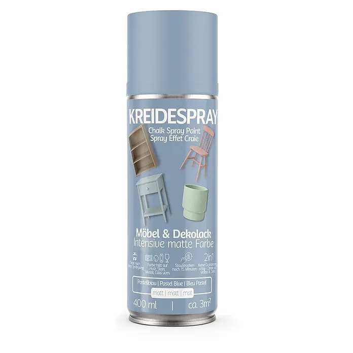 Colors Farbspray Kreidespray Möbel & Dekolack 400ml Matt Pastellblau - Pastellblau, Sprühdose - Pastellblaue Kreidespraydose für Möbel & Deko, 400ml, intensive matte Farbe.
