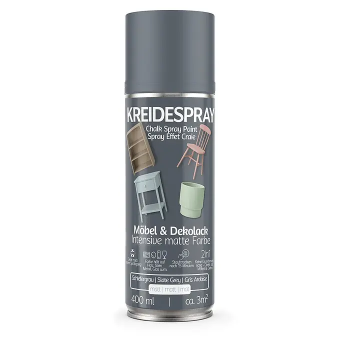 Colors Farbspray Kreidespray Möbel & Dekolack 400ml Matt Schiefergrau - Schiefergrau, Sprühdose - Schiefergraue Kreidespraydose mit matter Oberfläche für Möbel und Dekoration.