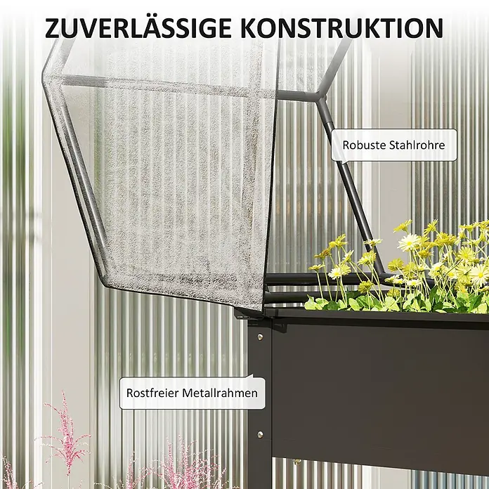 Furnicato Hochbeet Inklusive Gewächshaus-Aufsatz - 60 x 60 x 120 cm, Metall, Schwarz - Dunkelgraues Hochbeet mit transparenter Abdeckung, robustem Stahlrohrgestell und rostfreiem Metallrahmen für zuverlässige Konstruktion.