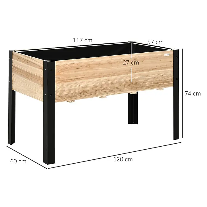 Outsunny Kräuterhochbeet - Material: Holz - Hochbeet aus Holz mit schwarzem Metallrahmen und Beinen, Gesamtmaße 120x60x74 cm, Innenhöhe 27 cm.