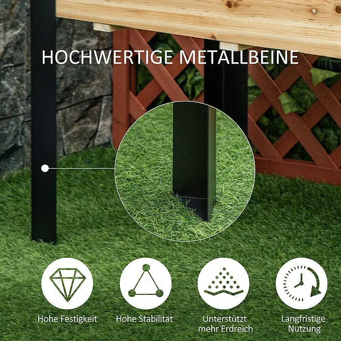 Outsunny Kräuterhochbeet - Material: Holz - Schwarzes Metallbein eines Hochbeets, betont hohe Festigkeit, Stabilität und langfristige Nutzung.