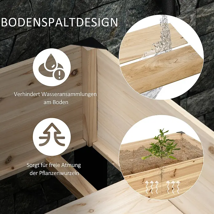 Outsunny Kräuterhochbeet - Material: Holz - Hölzernes Hochbeet mit Lattenboden für effiziente Wasserableitung und optimale Wurzelbelüftung.