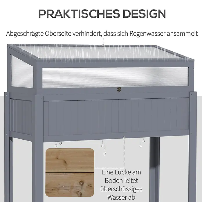 Outsunny Kräuterhochbeet - Material: Holz - Graues Holz-Hochbeet mit schräger, durchsichtiger Abdeckung und unterer Drainage.