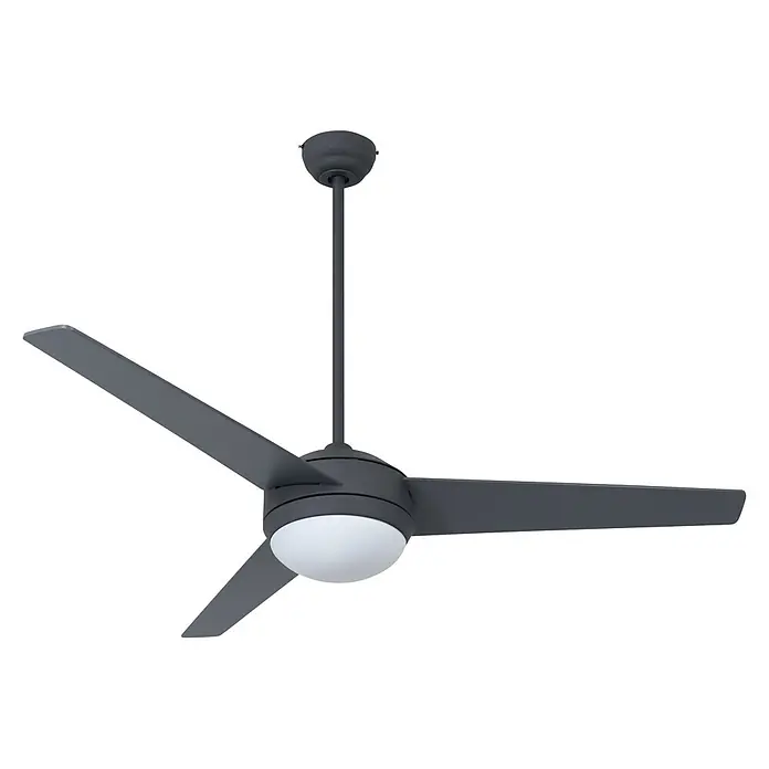 Vam Deckenventilator VEGALIGHT graphit - Graphit - grey-wash, 1.320 mm - Ein dunkelgrauer Deckenventilator mit drei Flügeln und integrierter kugelförmiger weißer Leuchte.